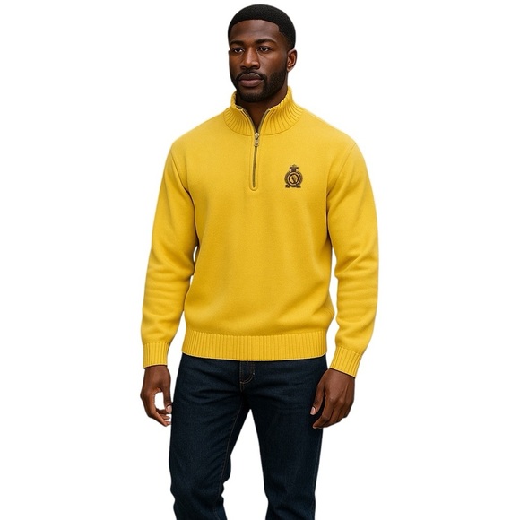 Lauren Ralph Lauren Size L Butter Yellow Quarter Zip Pullover Sweater Crest - Picture 1 of 6